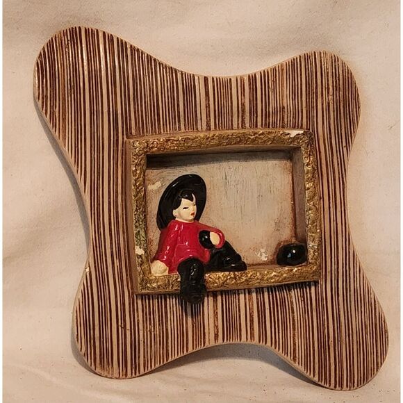 3D Ceramic Asian Oriental Child‎ Wall Hanging 40's 50's 10x10 - Picture 3 of 6